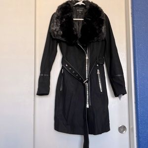NWT INC International Concept Faux-Fur-Collar black coat/jacket XS